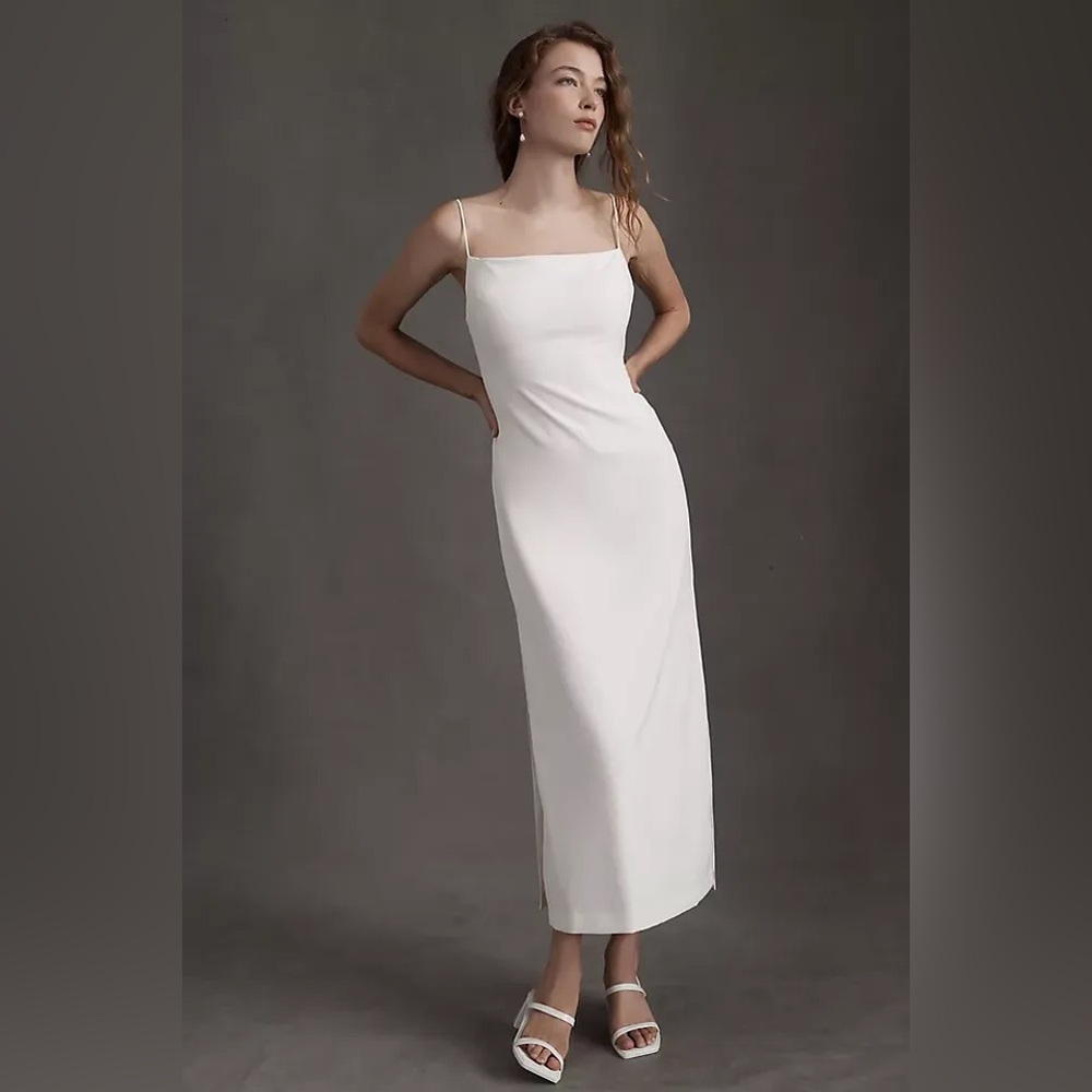 BHLDN Gavin Sheath Dress in Ivory White Strappy Open Back Bridal Size 16 NWT